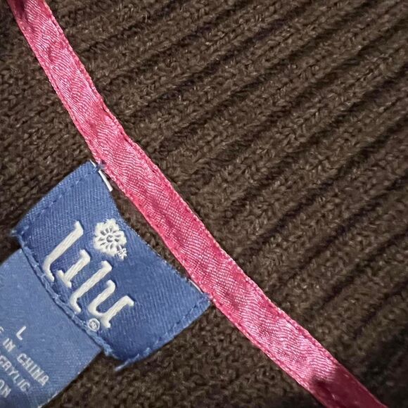 Y2K Vintage Lilu pink, white, and, brown full zip-up striped sweater. Large. - Picture 4 of 4